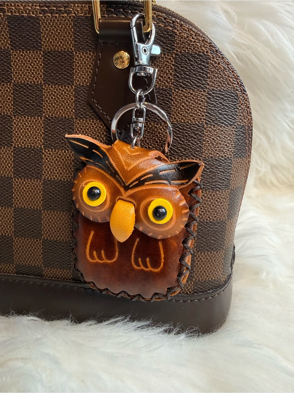 Brown Owl Leather Bag Charm Keychain